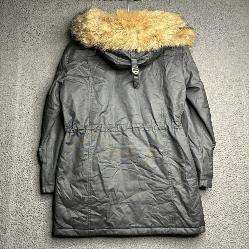 J.Crew Perfect Winter Parka Eco Friendly Primaloft Women Small Black Fur Hood